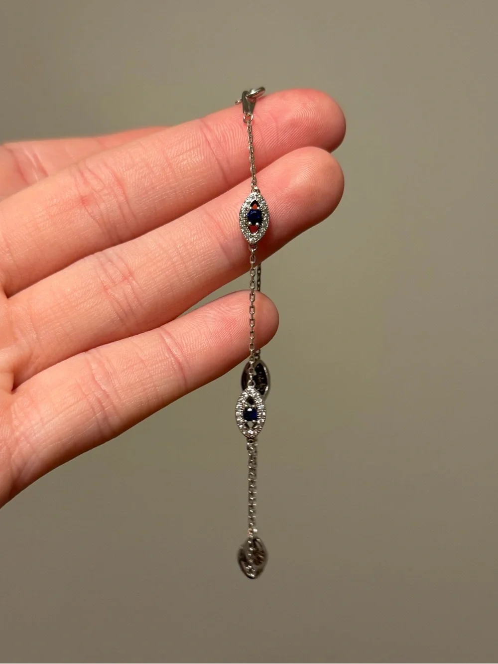 925 Sterling Silver Blue Evil Eye Marquise Station Bracelet